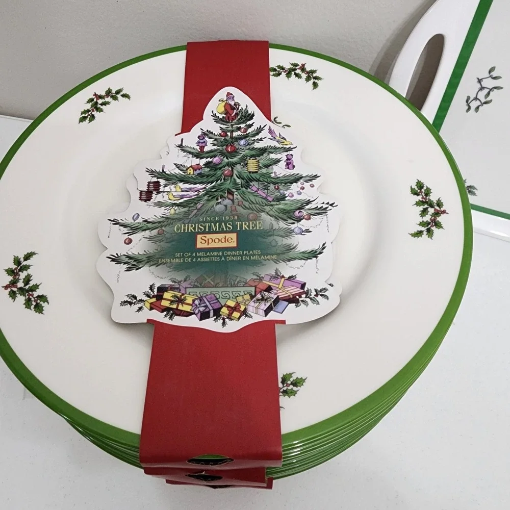 Spode Christmas Tree Melamine Dinner & Salad Plates Serving Tray Set of 12 New